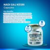 Benefits of Nadi Gaj Kesri Capsules including improved strength, stamina, energy, recovery, and AYUSH approval displayed beside the product.